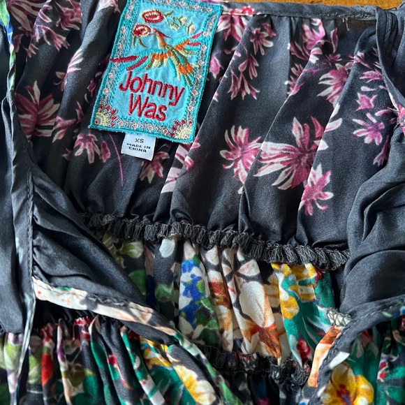 Johnny Was Martel Tassel-Tie Printed Silk Top xs small kimono black colorful - Picture 6 of 10